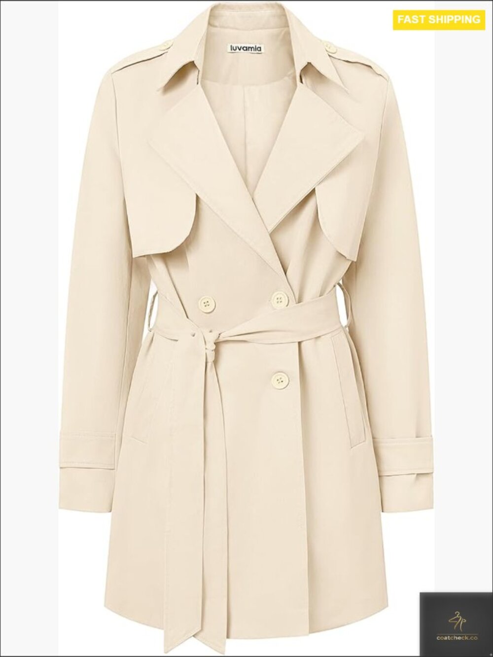 Mid Length Double Breasted Trench Coat Classic Notched Lapel Business Casual
